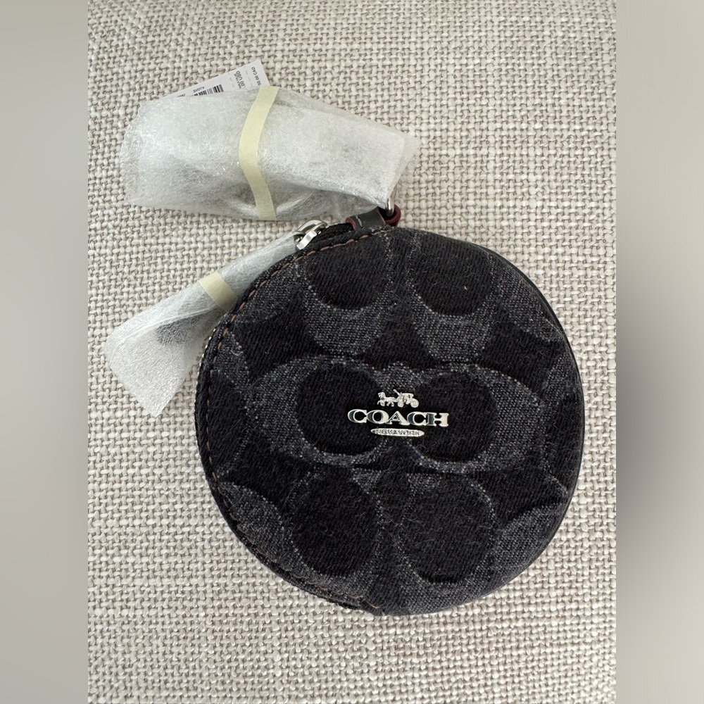 Circular Coin Pouch In Signature Denim